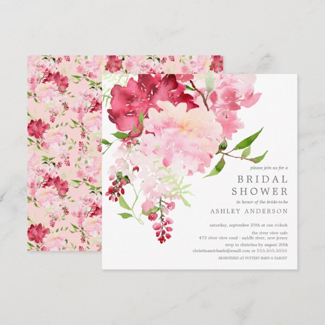 Spring Blossoms Floral Bridal Shower Invitation (Front/Back)