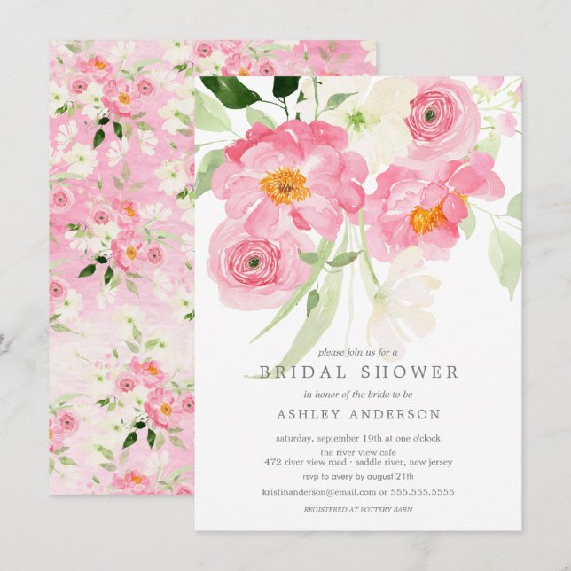 Spring Blossoms Floral Bridal Shower Invitation (Front/Back)