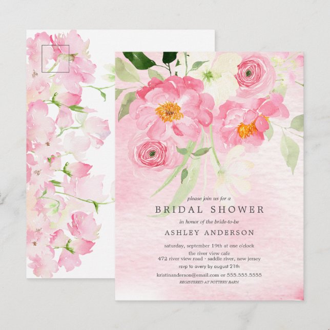 Spring Blossoms Floral Bridal Shower Invitation Postcard (Front/Back)