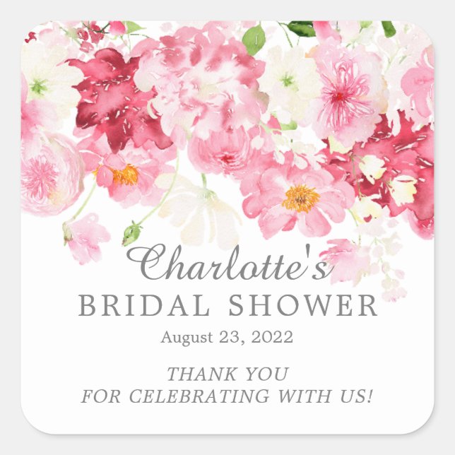 Spring Blossoms Floral Bridal Shower  Square Sticker (Front)