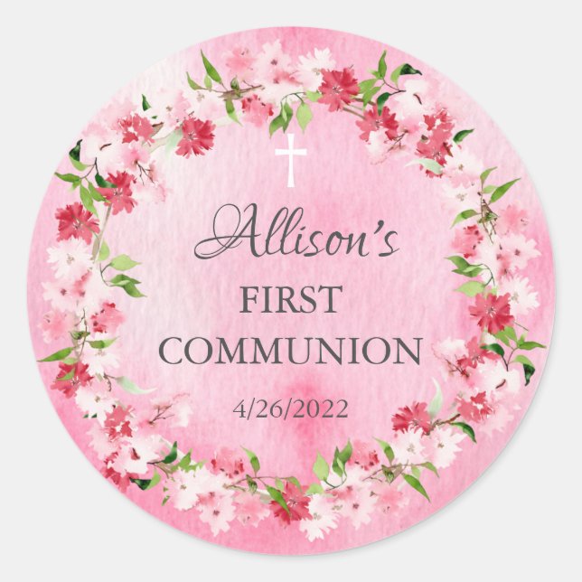 Spring Blossoms Floral Communion Classic Round Sti Classic Round Sticker (Front)