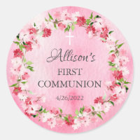 Spring Blossoms Floral Communion Classic Round Sti