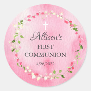 Spring Blossoms Floral Communion Classic Round Sti Sticker