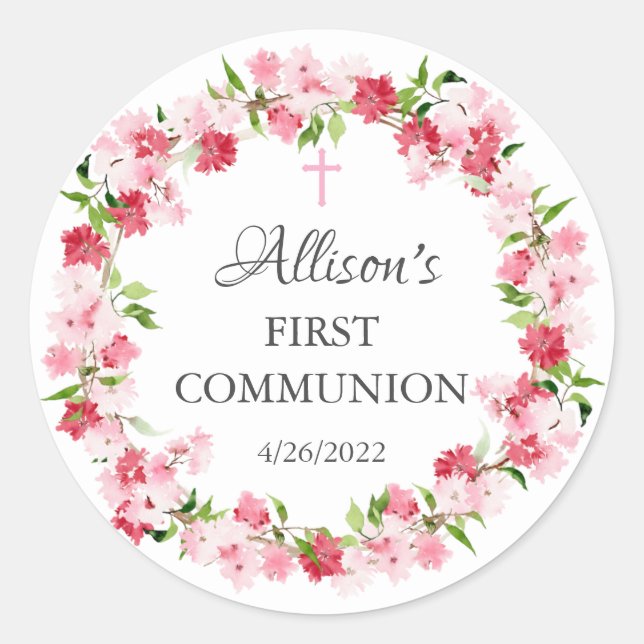 Spring Blossoms Floral Communion Classic Round Sticker (Front)