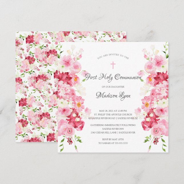 Spring Blossoms Floral Communion Invitation (Front/Back)