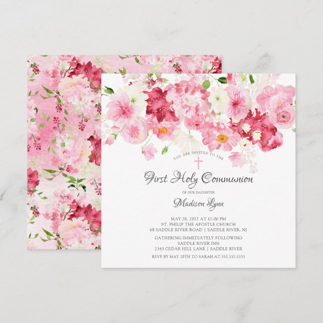 Spring Blossoms Floral Communion Invitation (Front/Back)