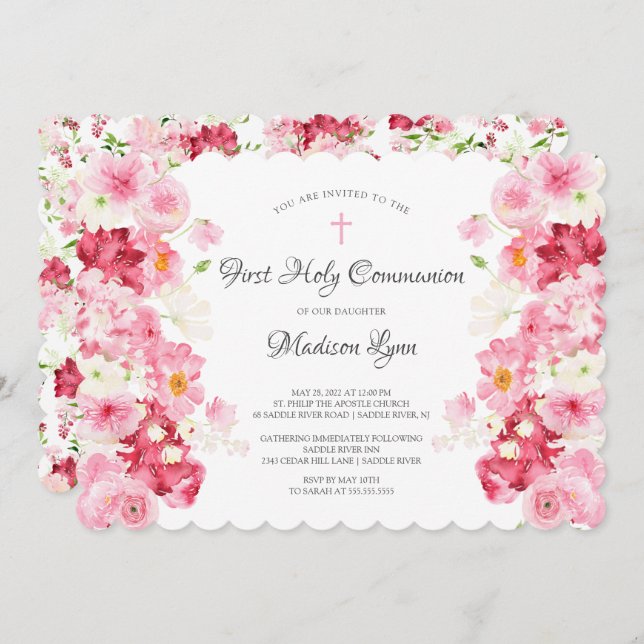 Spring Blossoms Floral Communion Invitation (Front/Back)