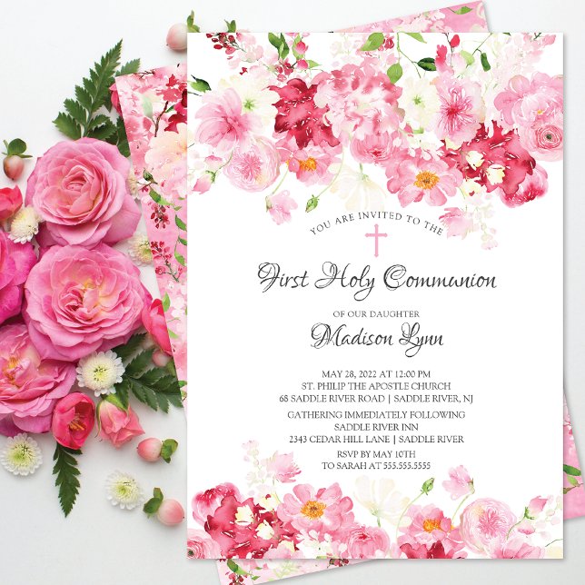 Spring Blossoms Floral Communion Invitation (Creator Uploaded)