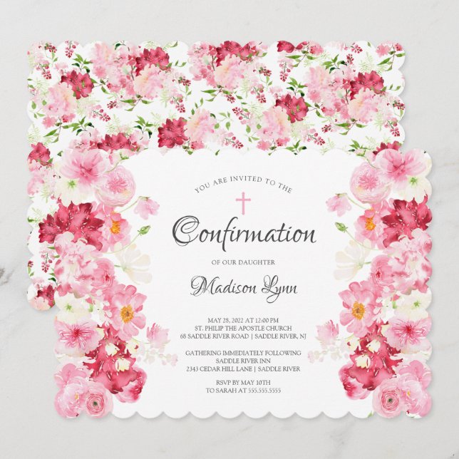 Spring Blossoms Floral Confirmation Invitation (Front/Back)