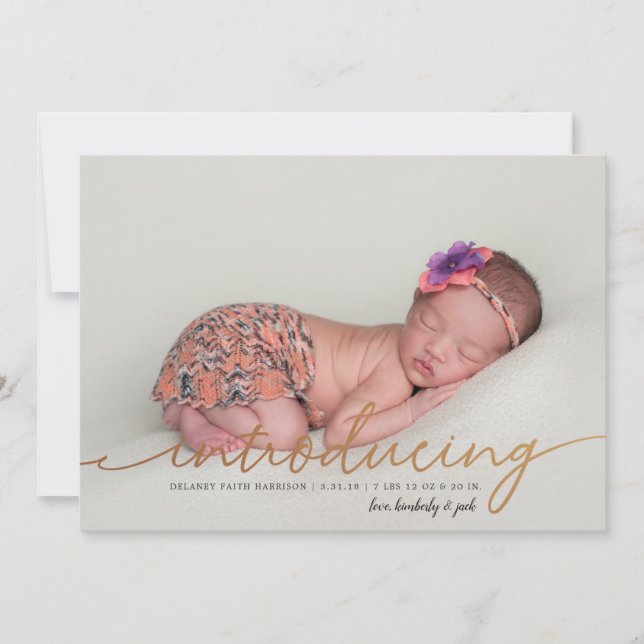 Spring Blossoms Floral Full Photo Gold Birth Announcement (Front)