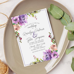 Spring Blossoms Floral Purple Peach Violet Wedding Invitation