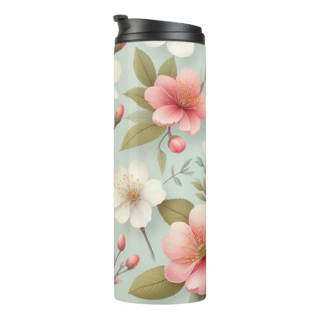 Spring Blossoms in Robin's Egg Blue Thermal Tumbler (Rotated Right)