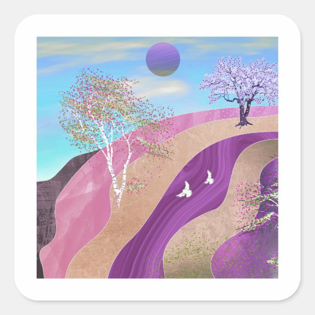 Spring Blossoms Landscape Square Sticker (Front)