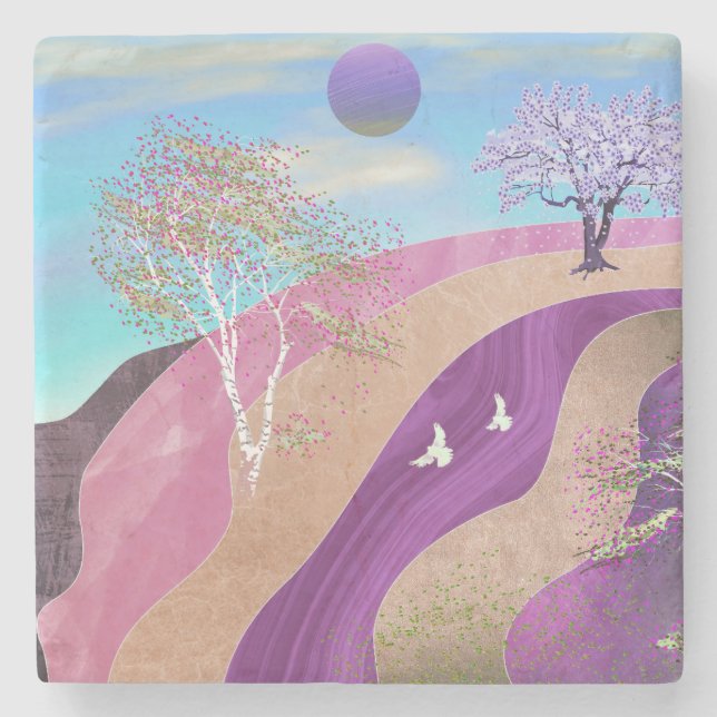 Spring Blossoms Landscape Stone Coaster (Front)