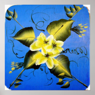 SPRING BLOSSOMS ON BLUE POSTER