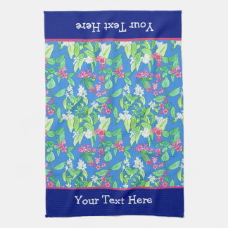 Spring Blossoms, Philadelphus and Weigela on Blue Tea Towel