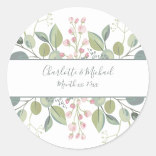Spring Blossoms, Pink Blush, Mint Green, Wedding Classic Round Sticker