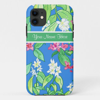 Spring Blossoms Weigela, Philadelphus on Blue iPhone 11 Case