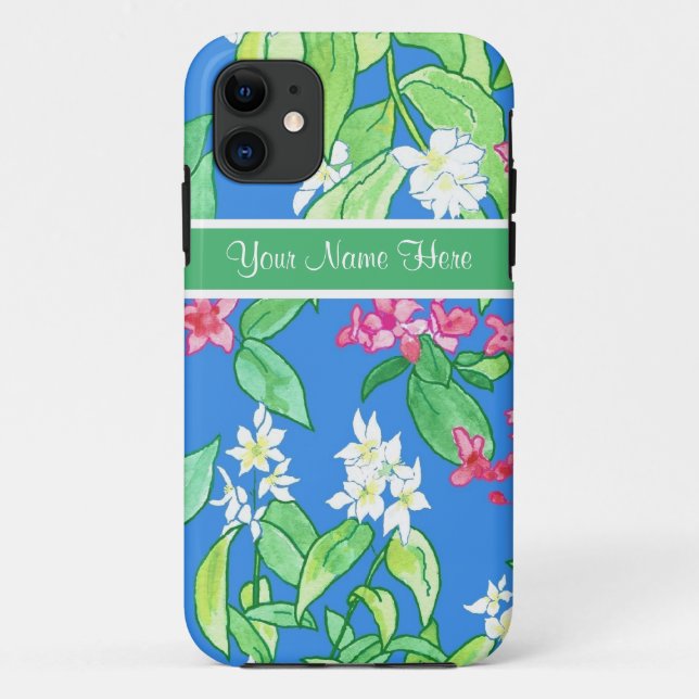 Spring Blossoms Weigela, Philadelphus on Blue Case-Mate iPhone Case (Back)
