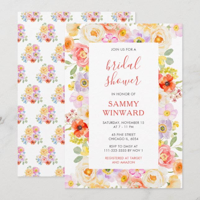 Spring Blossoms Wildflowers Bridal Shower Invitation (Front/Back)