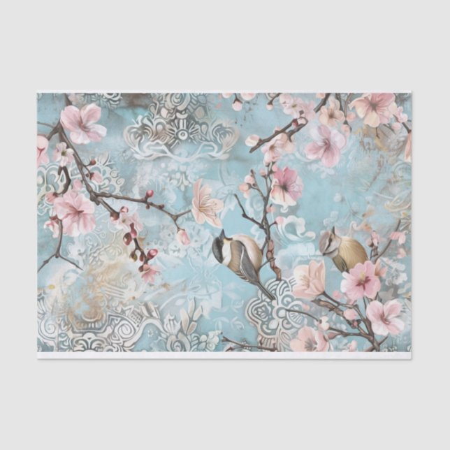 Spring Blossoms with 2 little birds Tissue Paper (Front)