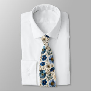 Spring Blue And Cream Floral Flowers  Tie