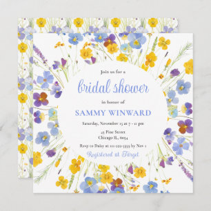 Spring Blue and Yellow Flowers Bridal Shower Invitation