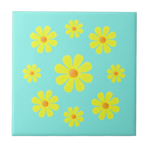 Spring blue and yellow, yellow flowers for kitchen tile