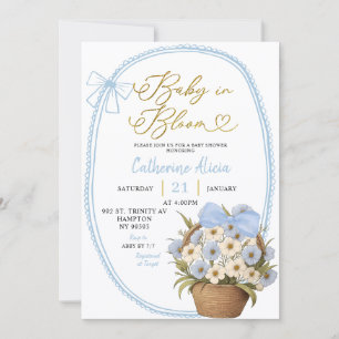 Spring Blue Bow Daisy Baby in Bloom Baby Shower Invitation