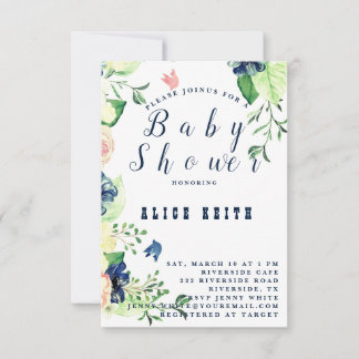 Spring Blue Floral Baby Shower Invitation