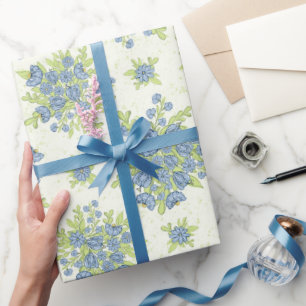 Spring Blue Flowers Floral Wrapping Paper