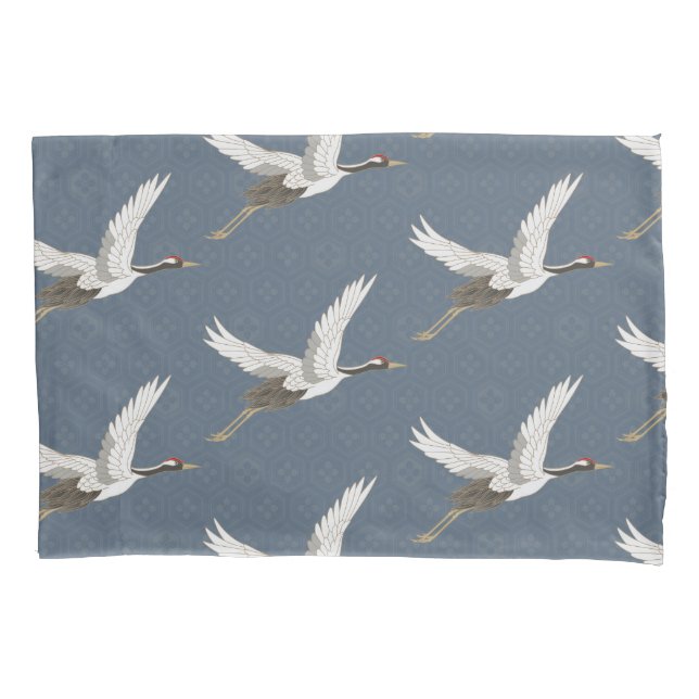 Spring Blue Flying Cranes Pillowcase (Front)