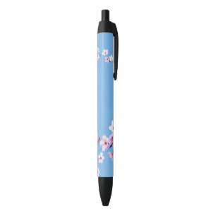 Spring Blue Sky Cherry Blossom Flowers Warecolor Black Ink Pen
