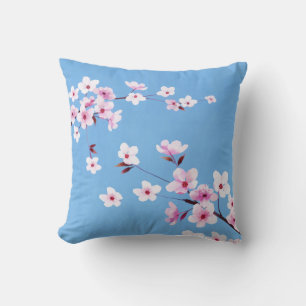 Spring Blue Sky Cherry Blossom Flowers Warecolor Cushion