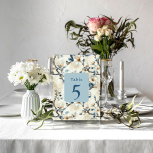 Spring Blue White Blossoms Wedding  Table Number