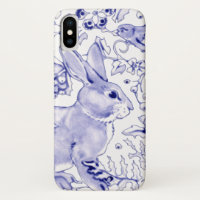 Spring Blue & White Bunny & Bird Floral Delft