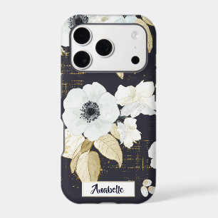 Spring Blue & White Flowers on Navy Background