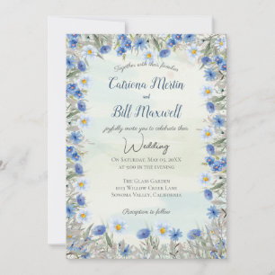 Spring Blue Wildflower Acrylic Wedding Invitation