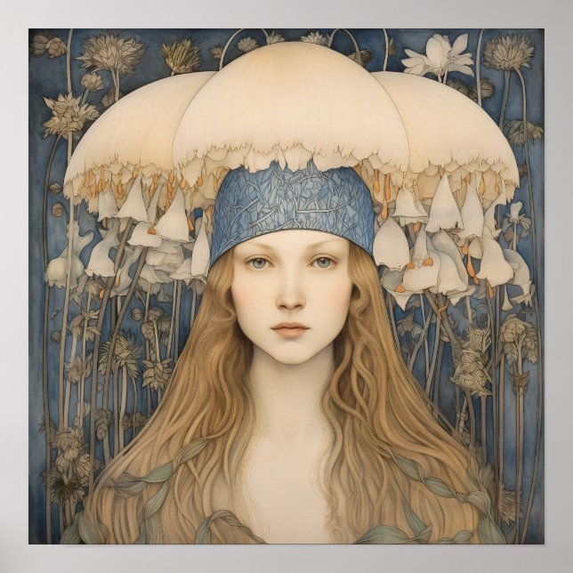 Spring Bluebell Flower Girl Art Print (Front)