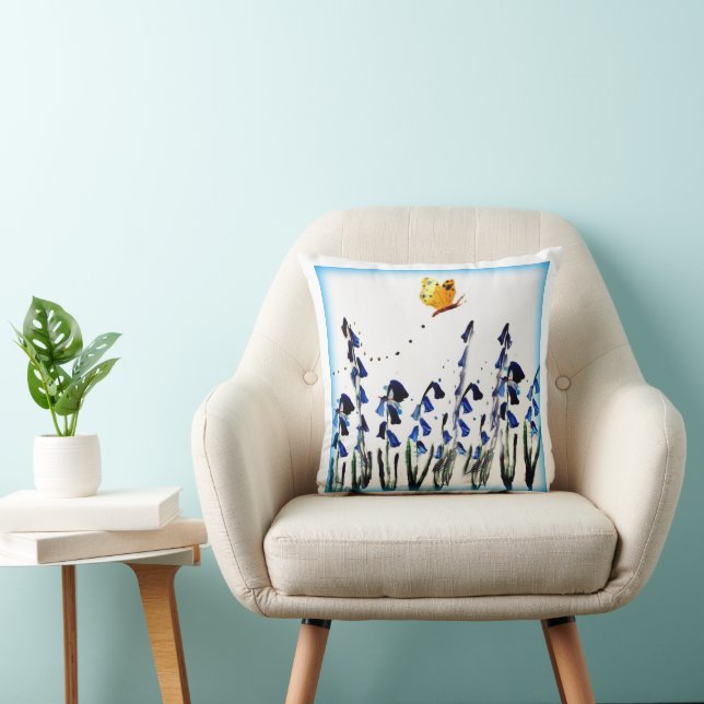 Spring Bluebells Butterfly Floral Cushion (Chair)