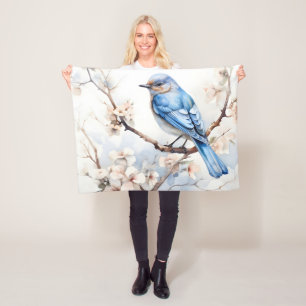 Spring Bluebird in the Blossoming Tree Fleece Blanket