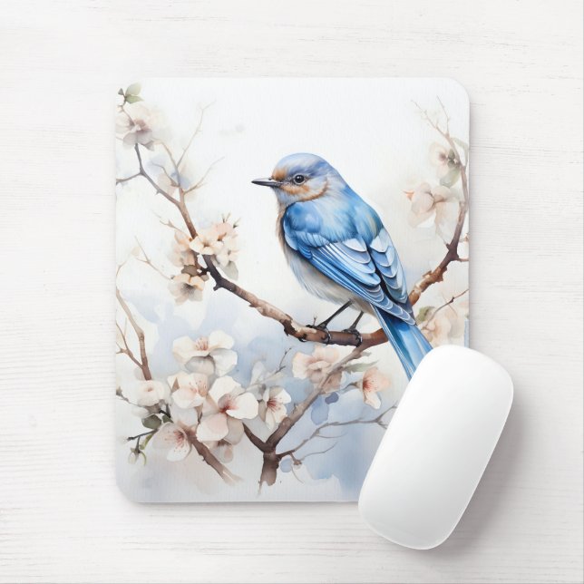 Spring Bluebird in the Blossoming Tree Mouse Mat (With Mouse)