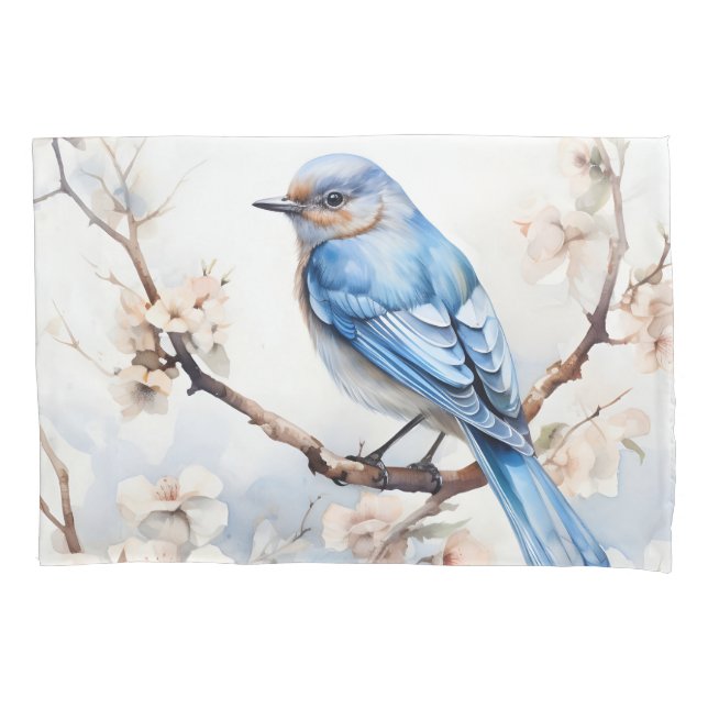 Spring Bluebird in the Blossoming Tree Pillowcase (Front)