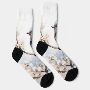 Spring Bluebird in the Blossoming Tree Socks