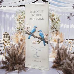 Spring Bluebirds Wedding Welcome Retractable Banner