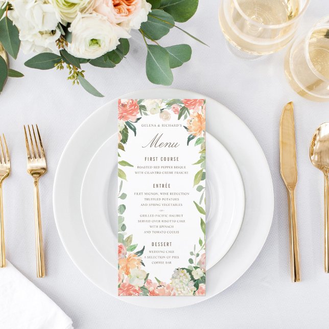 Spring Blush and Peach Watercolor Floral Menu (Creator Uploaded)