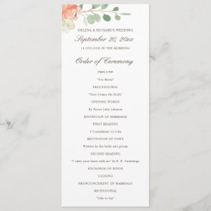Spring Blush and Peach Watercolor Floral Program Programme