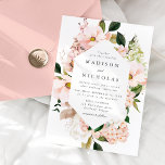 Spring Blush Floral Frame Wedding Invitation<br><div class="desc">Elegant, spring floral wedding invitations featuring your wedding details framed by watercolor blush pink hydrangeas, lush green leaves, and faux rose gold foil accents. Personalise the blush floral wedding invitations by adding your names and wedding details. The spring wedding invitation reverses to a solid blush pink background. Perfect for spring...</div>