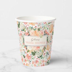 Spring Blush Floral on Custom Colour Bridal Shower Paper Cups
