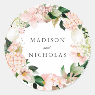 Spring Blush Floral Personalised Wedding Classic Round Sticker
